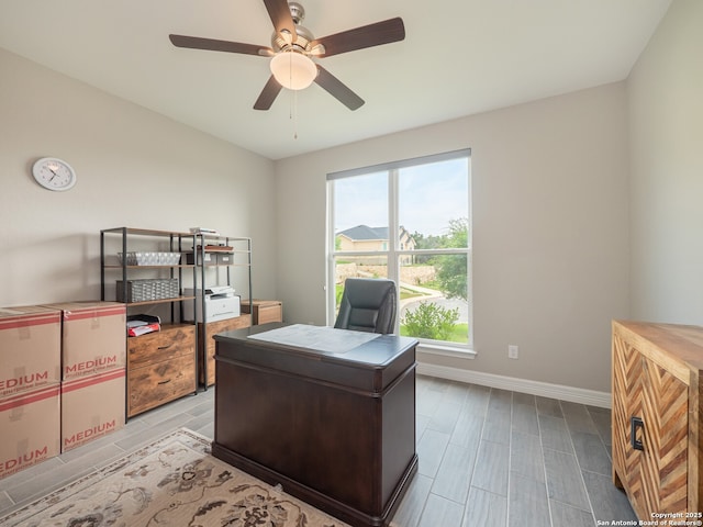 1006 Rock Shelter, San Antonio, TX 78260 - home office featuring a ceiling fan, baseboards, and wood tiled floors