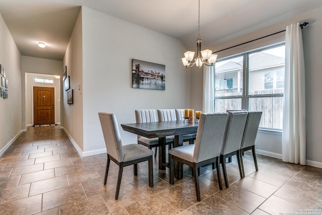 10250 Bricewood Pl, San Antonio, TX 78254 - dining space featuring baseboards, plenty of natural light, and a chandelier