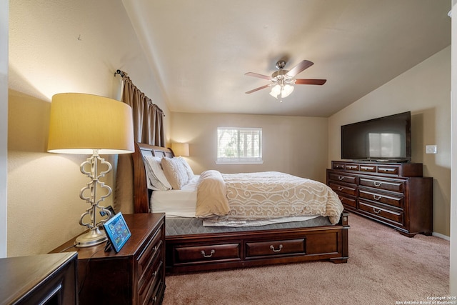 11301 Ford, Adkins, TX 78101 - bedroom with lofted ceiling, light colored carpet, a ceiling fan, and baseboards