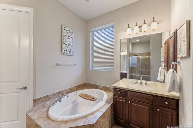12234 Prince Solms, San Antonio, TX 78253 - bathroom featuring a shower stall, vanity, and a garden tub