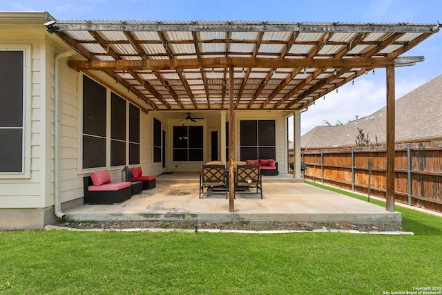 12234 Prince Solms, San Antonio, TX 78253 - view of patio / terrace featuring a ceiling fan and an outdoor hangout area