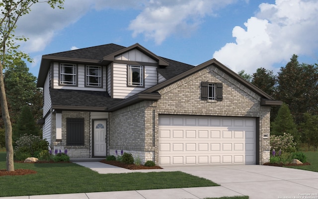 8644 Merlin Cv, San Antonio, TX 78222 - view of front facade with driveway, stone siding, roof with shingles, and a front yard