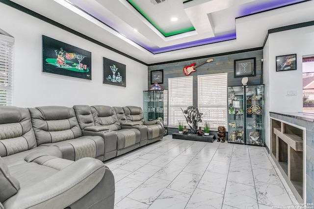 1002 Alpine Pond, San Antonio, TX 78260 - living room featuring marble finish flooring and a raised ceiling