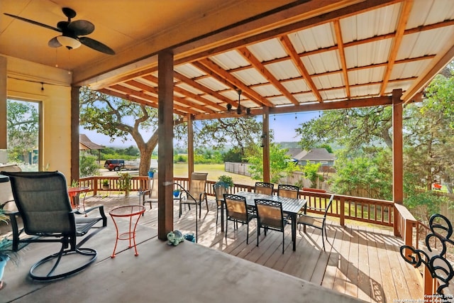 1831 Birch Ln, Fischer, TX 78623 - view of patio featuring outdoor dining space, a wooden deck, and ceiling fan