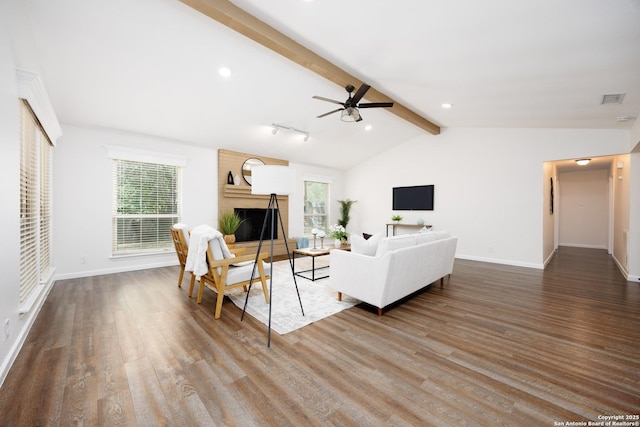 14613 Hook Dr, San Antonio, TX 78231 - living room with plenty of natural light, wood finished floors, a ceiling fan, baseboards, and recessed lighting