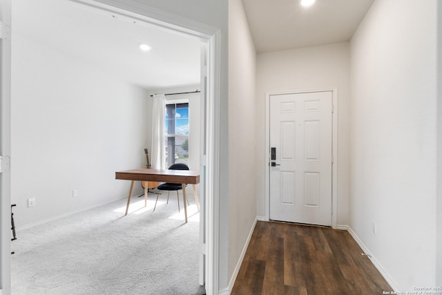 809 Altapass Hls, Seguin, TX 78155 - doorway to outside with a desk, baseboards, wood finished floors, and recessed lighting