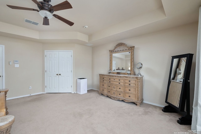 11106 Shetland Hls, San Antonio, TX 78254 - bedroom featuring light colored carpet, baseboards, a closet, and ceiling fan