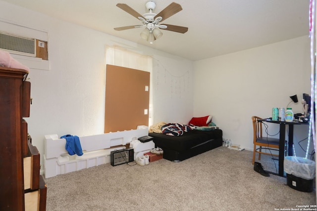 311 W Malone Ave, San Antonio, TX 78214 - bedroom with carpet, a ceiling fan, and a wall mounted air conditioner