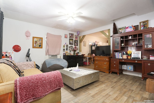 311 W Malone Ave, San Antonio, TX 78214 - living room with a ceiling fan, light wood-style flooring, and a desk