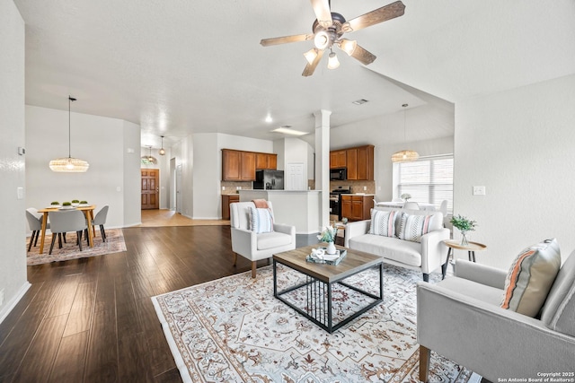 26430 Walden Oak, San Antonio, TX 78260 - living room with ceiling fan, wood finished floors, and baseboards