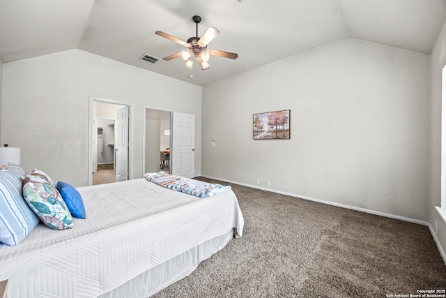 26430 Walden Oak, San Antonio, TX 78260 - bedroom featuring vaulted ceiling, carpet, ceiling fan, and baseboards