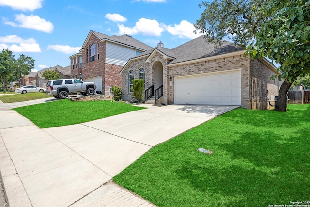 26430 Walden Oak, San Antonio, TX 78260 - view of front of home with brick siding, driveway, a garage, and a chimney