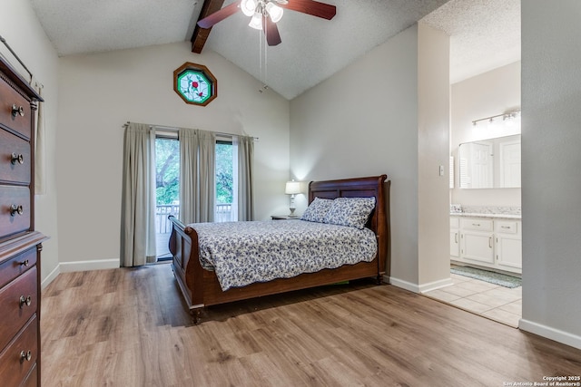 15310 Artesian Oaks, San Antonio, TX 78232 - bedroom with light wood-style floors, beamed ceiling, access to outside, baseboards, and ceiling fan