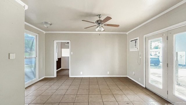 103 Pollydale Ave, San Antonio, TX 78223 - unfurnished room featuring ceiling fan, ornamental molding, healthy amount of natural light, light tile patterned floors, and baseboards