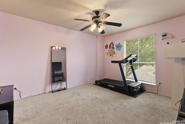 738 Daisy Xing, San Antonio, TX 78245 - exercise area featuring healthy amount of natural light, carpet floors, and ceiling fan