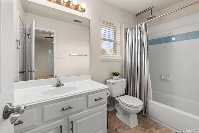 26223 Cuyahoga Cir, San Antonio, TX 78260 - full bathroom with toilet, tile patterned flooring, shower / bath combo with shower curtain, and vanity