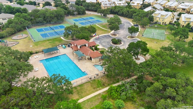 26223 Cuyahoga Cir, San Antonio, TX 78260 - aerial view of residential area with a pool area