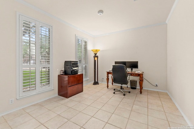 26223 Cuyahoga Cir, San Antonio, TX 78260 - office featuring healthy amount of natural light, ornamental molding, light tile patterned flooring, and baseboards
