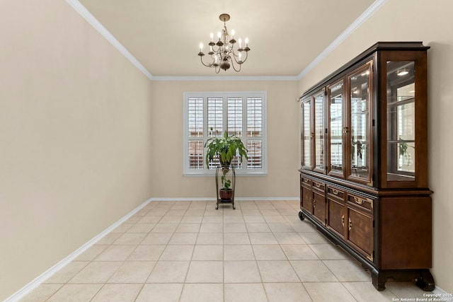 26223 Cuyahoga Cir, San Antonio, TX 78260 - dining space with a chandelier, ornamental molding, baseboards, and light tile patterned floors