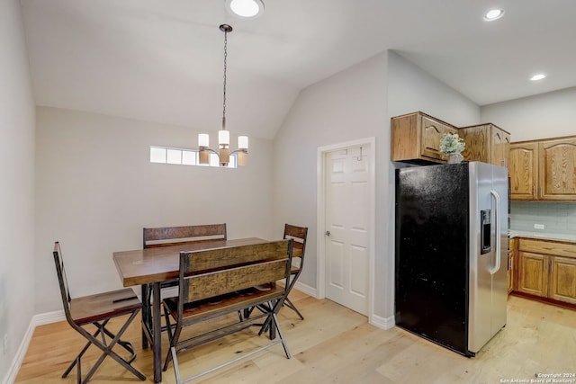 154 Roseheart, San Antonio, TX 78259 - dining space with light wood finished floors, a chandelier, recessed lighting, baseboards, and vaulted ceiling