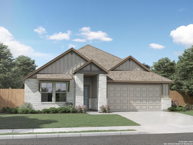 29520 Ringo Way, San Antonio, TX 78260 - craftsman-style house with stone siding, roof with shingles, a garage, and board and batten siding