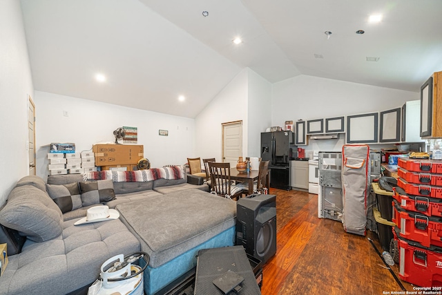 23135 Blackjack Pass, San Antonio, TX 78264 - living area with lofted ceiling, dark wood-style floors, and recessed lighting