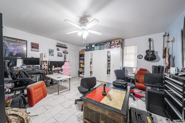 23135 Blackjack Pass, San Antonio, TX 78264 - office space with marble look tile flooring, a ceiling fan, a textured ceiling, and cooling unit