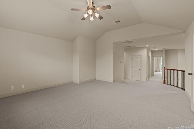 1238 Via Belcanto, San Antonio, TX 78260 - unfurnished room featuring a ceiling fan, light carpet, baseboards, and lofted ceiling