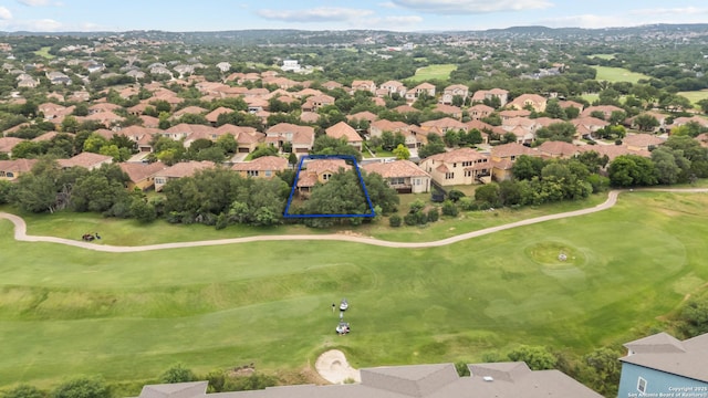 1238 Via Belcanto, San Antonio, TX 78260 - aerial view of residential area featuring property boundaries highlighted and a local golf course