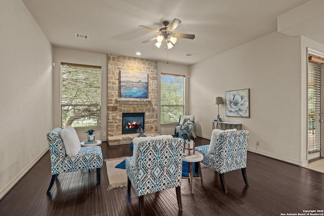 1238 Via Belcanto, San Antonio, TX 78260 - living area featuring ceiling fan, baseboards, plenty of natural light, and wood finished floors