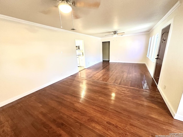 207 Freiling, San Antonio, TX 78213 - empty room featuring a ceiling fan, ornamental molding, wood finished floors, and baseboards