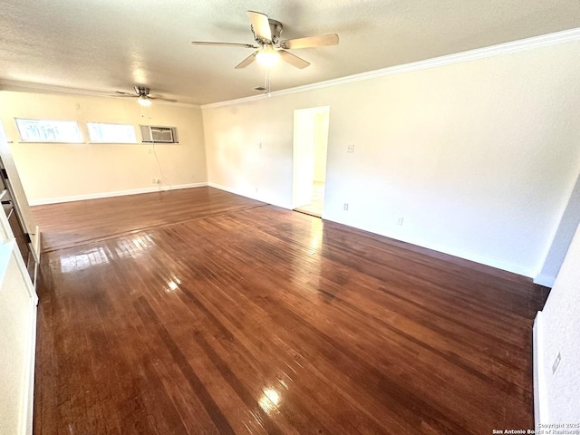 207 Freiling, San Antonio, TX 78213 - unfurnished room featuring ceiling fan, ornamental molding, hardwood / wood-style floors, a wall mounted AC, and baseboards