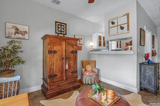 129 E Evergreen, Boerne, TX 78006 - living area with baseboards and a ceiling fan