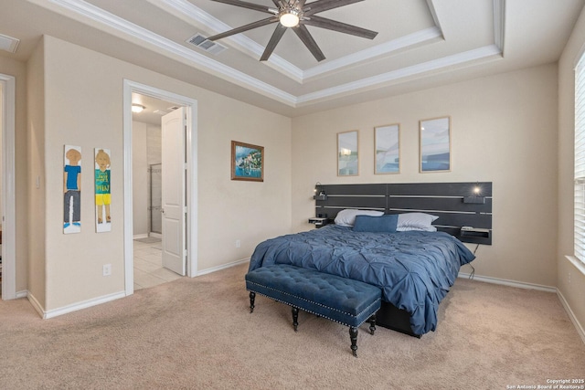 17906 Via Del Arbol, San Antonio, TX 78257 - carpeted bedroom with a raised ceiling, crown molding, multiple windows, and baseboards
