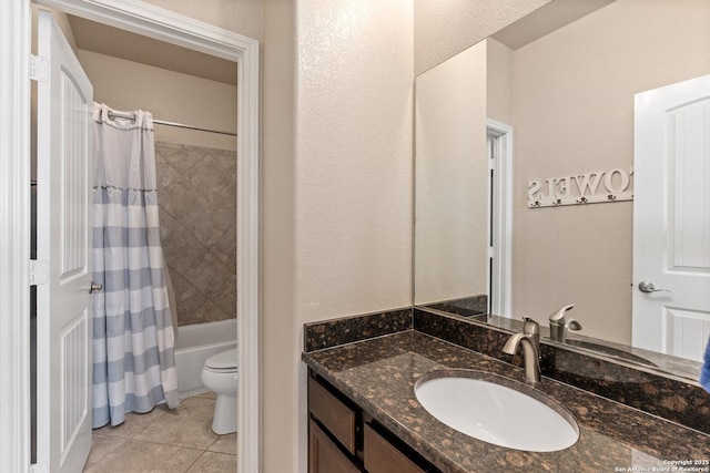 17906 Via Del Arbol, San Antonio, TX 78257 - full bath featuring toilet, tile patterned floors, vanity, and shower / bathtub combination with curtain