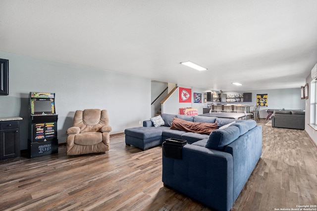 17906 Via Del Arbol, San Antonio, TX 78257 - living room featuring wood finished floors and stairs