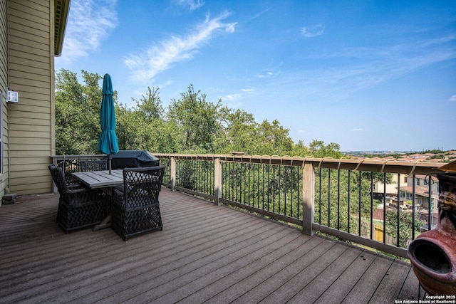 17906 Via Del Arbol, San Antonio, TX 78257 - wooden terrace featuring outdoor dining area