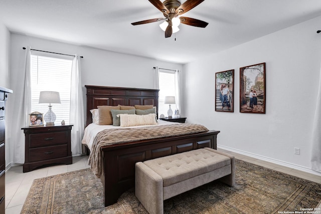 5219 Wolf Bane, San Antonio, TX 78261 - bedroom with light tile patterned floors, a ceiling fan, and baseboards