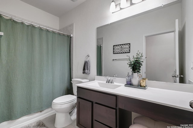 5219 Wolf Bane, San Antonio, TX 78261 - full bathroom with toilet, vanity, tile patterned flooring, and curtained shower