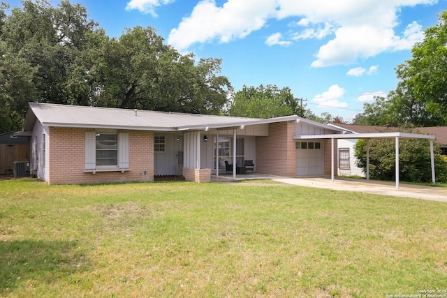6334 Peace Pipe, San Antonio, TX 78238 - view of front of house with a garage, brick siding, central air condition unit, and a front yard