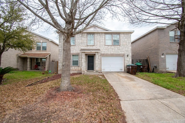 9668 Shorebird, San Antonio, TX 78245 - view of front of home with stone siding, a garage, and driveway
