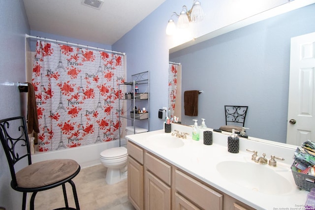 9668 Shorebird, San Antonio, TX 78245 - bathroom featuring toilet, double vanity, and shower / bath combination with curtain