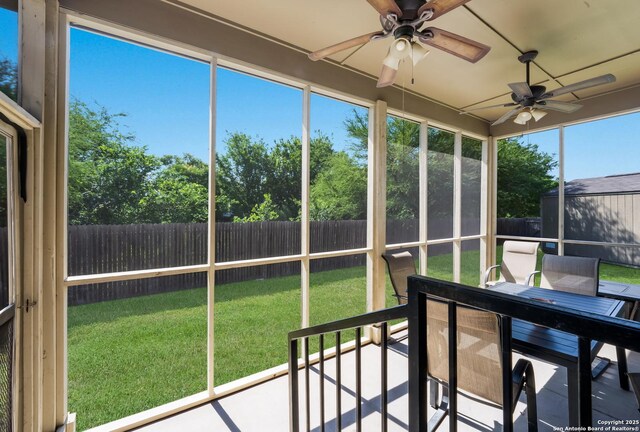 4310 Gambels Quail, Converse, TX 78109 - unfurnished sunroom with ceiling fan and outdoor dining area