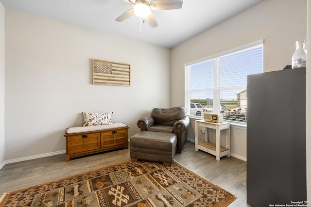700 Ridge Vw, Seguin, TX 78155 - living area featuring ceiling fan, wood finished floors, and baseboards