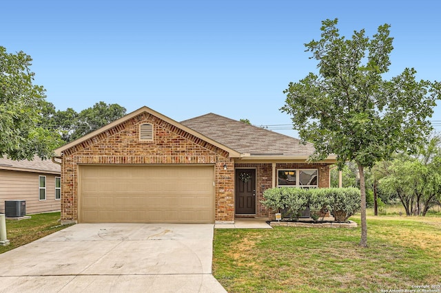 10110 Raspberry Oak, San Antonio, TX 78223 - single story home featuring brick siding, a garage, a front yard, central AC, and concrete driveway