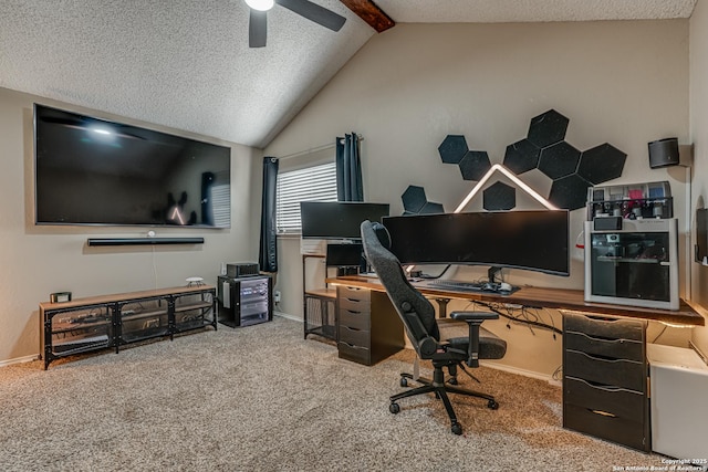 13426 Marceline, San Antonio, TX 78232 - home office featuring carpet, a ceiling fan, baseboards, and a textured ceiling