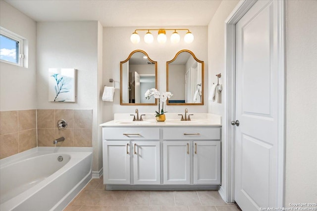 9702 Tupelo Holw, San Antonio, TX 78254 - bathroom with a bath, tile patterned floors, and double vanity