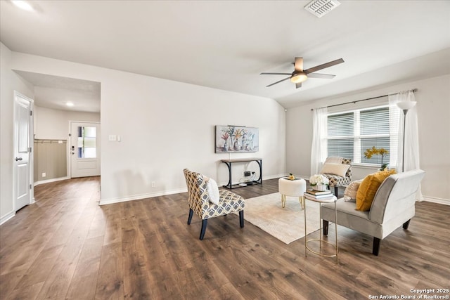 9702 Tupelo Holw, San Antonio, TX 78254 - living area with ceiling fan, wood finished floors, and baseboards