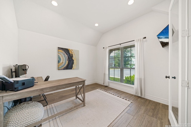 9102 War Wagon, San Antonio, TX 78254 - office with wood finished floors, baseboards, recessed lighting, and vaulted ceiling