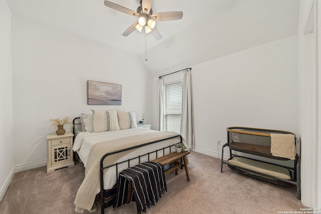 9102 War Wagon, San Antonio, TX 78254 - carpeted bedroom featuring baseboards, vaulted ceiling, and ceiling fan